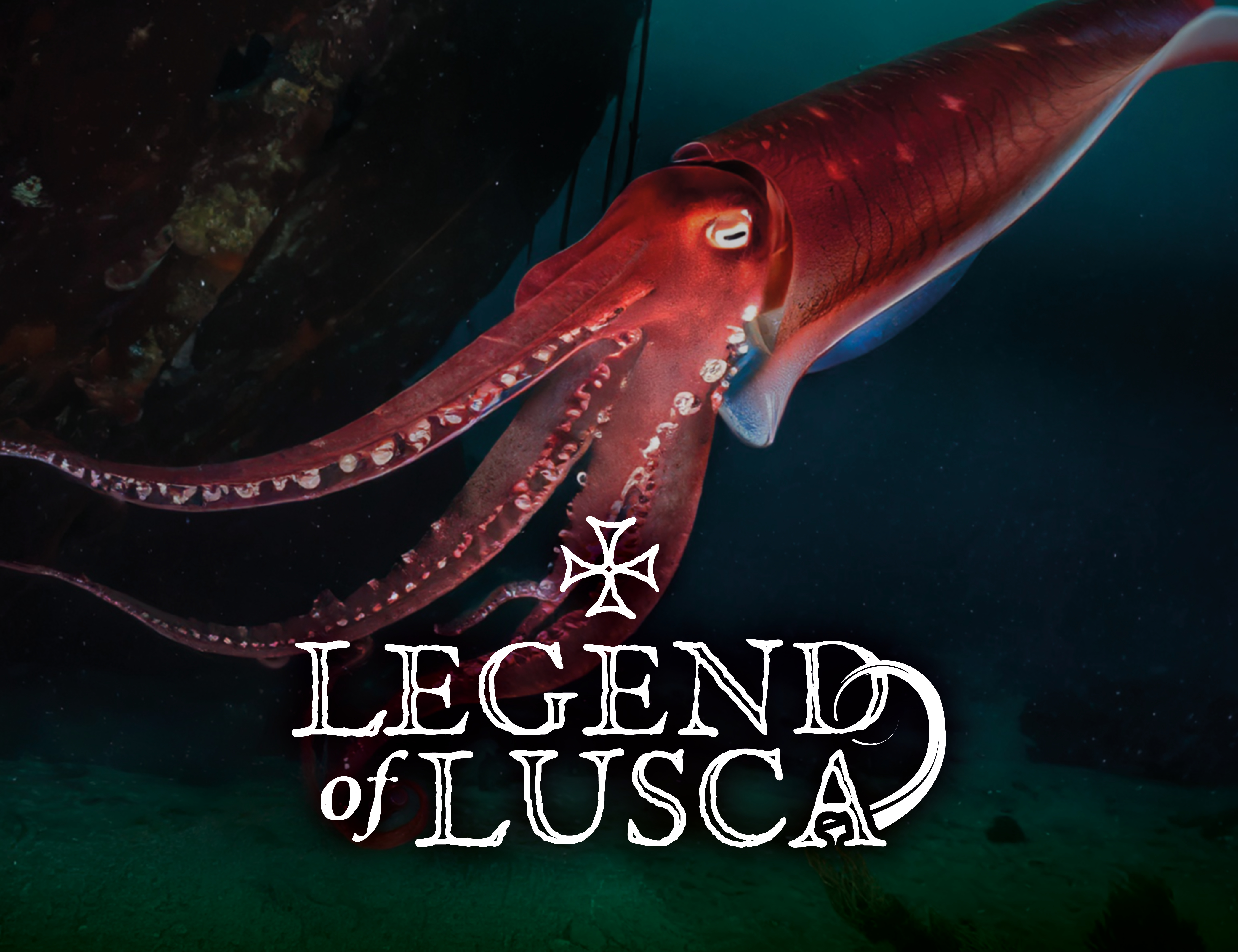 Legend of Lusca VR experience by Immotion at SEA LIFE Grapevine Aquarium, featuring a diver exploring a sunken ship with a giant squid in deep, mysterious waters.