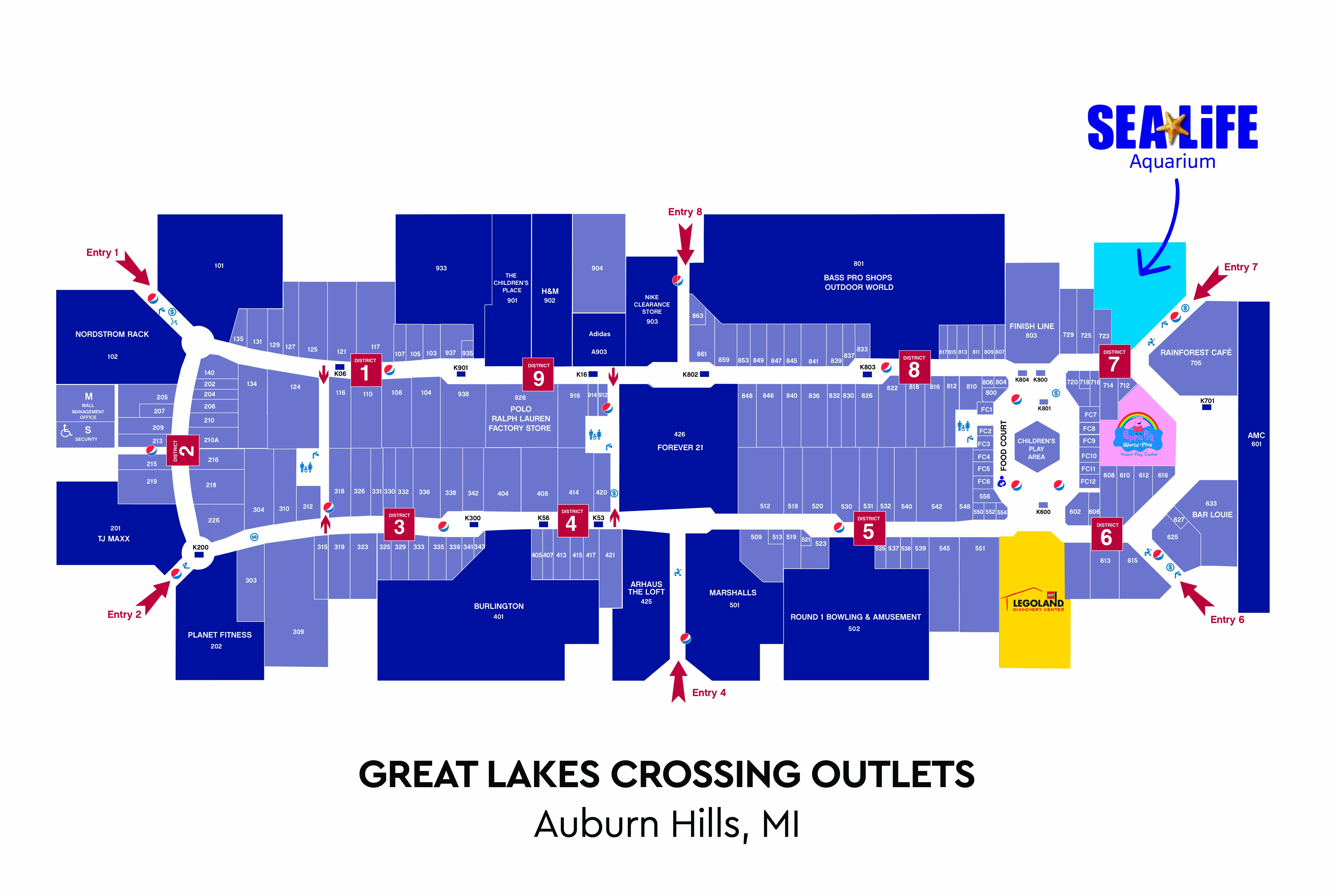 Great Lakes Crossing Map — Zoom-able map of Michigan's largest indoor  outlet mall